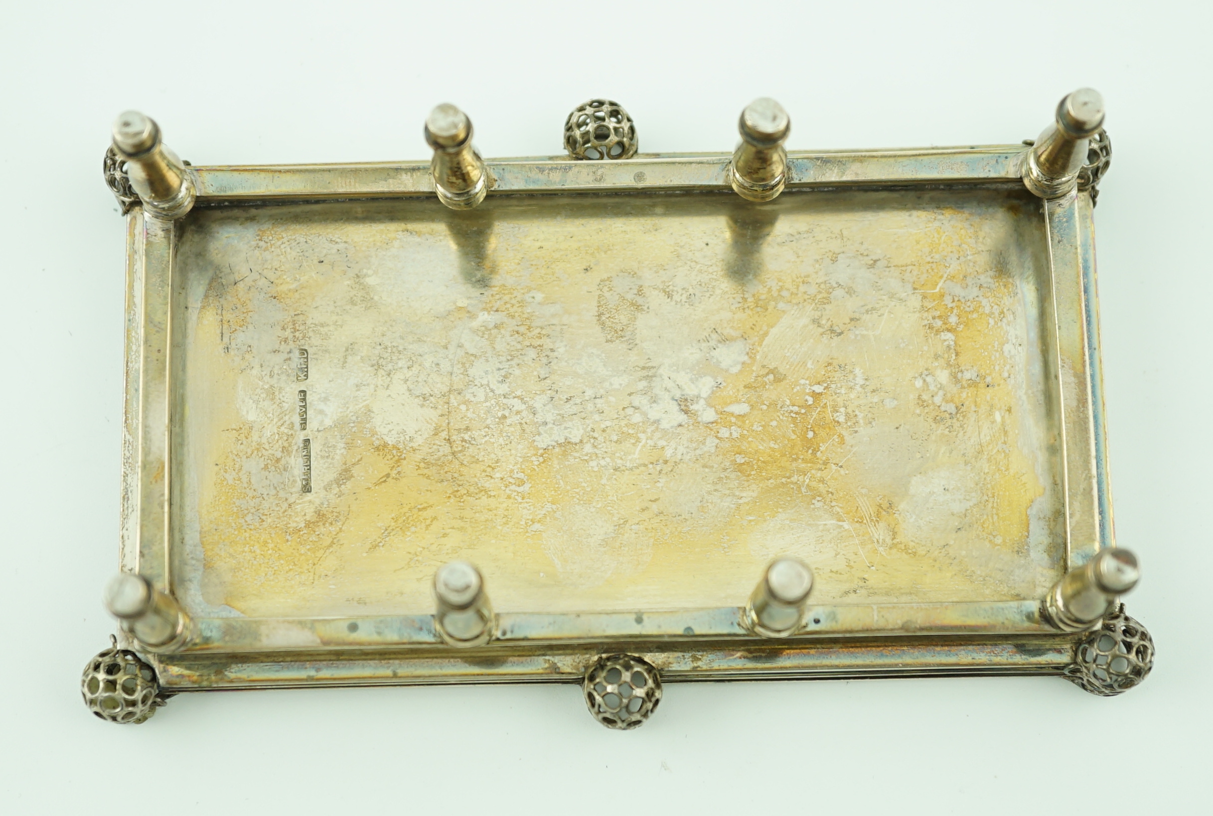 A mid 20th century Indian miniature silver presentation trophy, modelled as a billiards table, by Kli Pada Das, of Bhowanipur, Calcutta